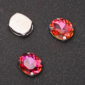 السعر للعبوة /10 قطع كريستال للخياطة بإطار معدني بيضاوي 10x12mm قرمزي-برتقالي