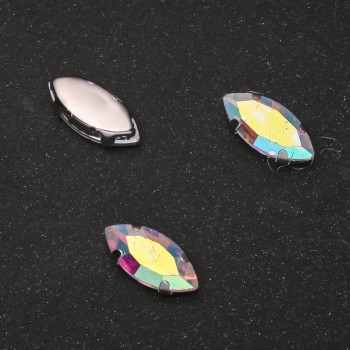 السعر للعبوة /10 قطع كريستال للخياطة بإطار معدني بيضاوي 7x15mm قزحي